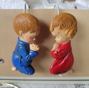 ❤️🩷❤️ Vintage boy girl praying ornament pick set Christmas floral
